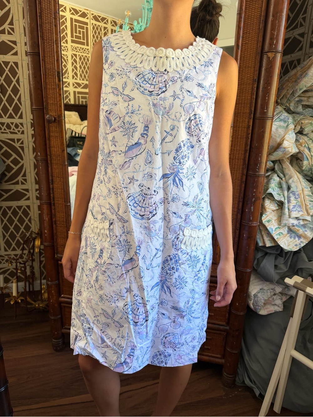 Lilly Pulitzer Blue & White Shell-Print Sleeveless Chemise